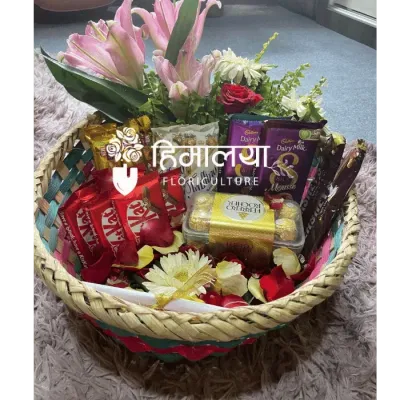 Lily, & Chocolate Bouquet Basket