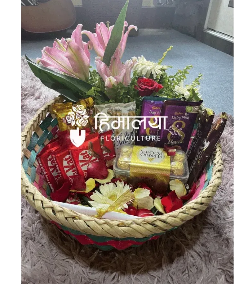 Lily, & Chocolate Bouquet Basket