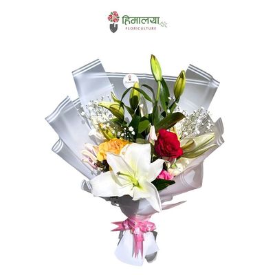 Lily and mixed roses bouquet 