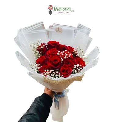 Red Rose bouquet White Premium wrapped 