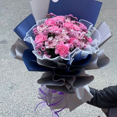 Blush of Love Bouquet 🌸(Pink Carnation & Pink Daisy Bouquet)