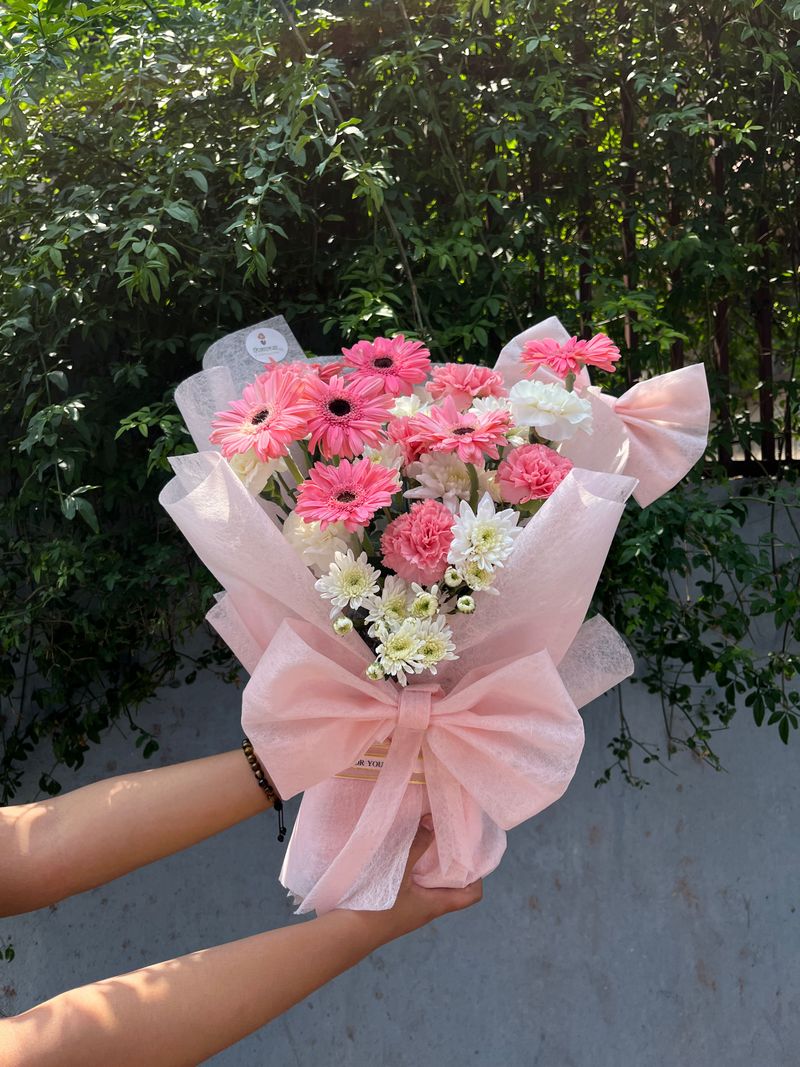 Blush & Bloom Bouquet(Pink Gerbera & White Daisy Bouquet)