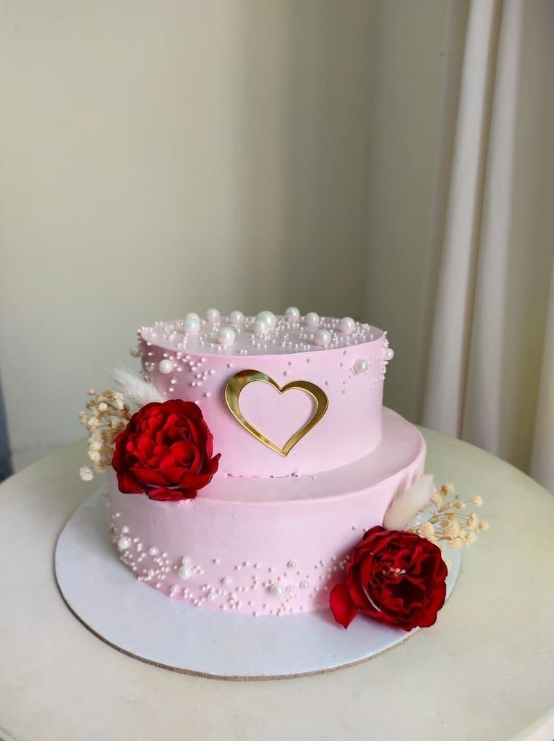 Blushing Romance Two-Tier Heart Cake