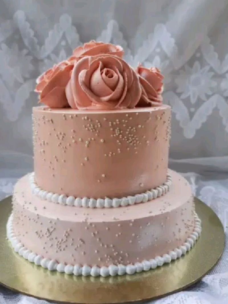 Elegant Peach Blossom Rose Celebration Cake