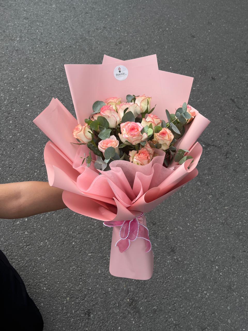 Elevate your gift with our 12-stem Pinterest-inspired pink rose bouquet. Clean, modern, beautifully wrapped, and delivered fresh. Shop now!