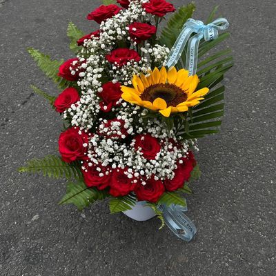 Rustic Sunshine & Roses Floral Basket