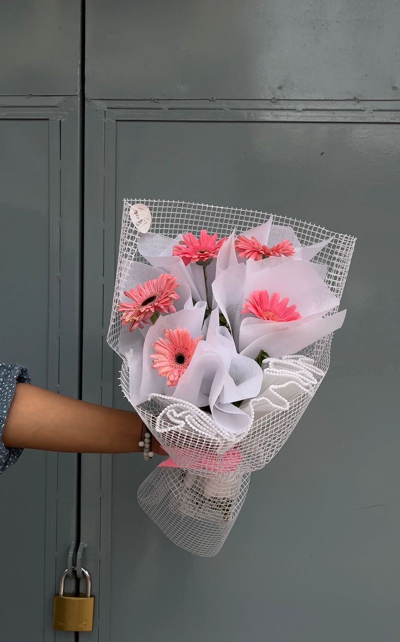The Blush Pearl Bouquet – 5 Premium Pink Gerberas