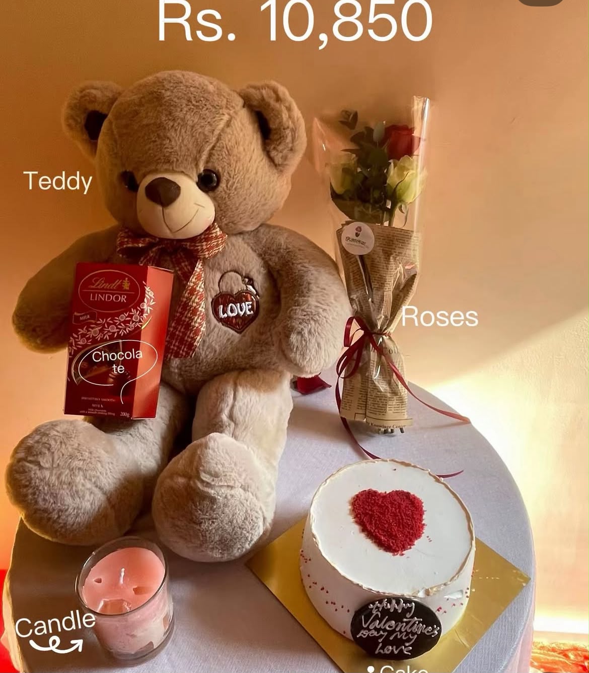 Cake flavor, teddy design, candle style, chocolate packaging, and bouquet flower varieties may vary slightly depending on availability while maintaining the overall quality and value of the combo. The cake is freshly prepared and should be consumed within the recommended time. Please keep chocolates and cake away from excessive heat and store them properly after delivery.