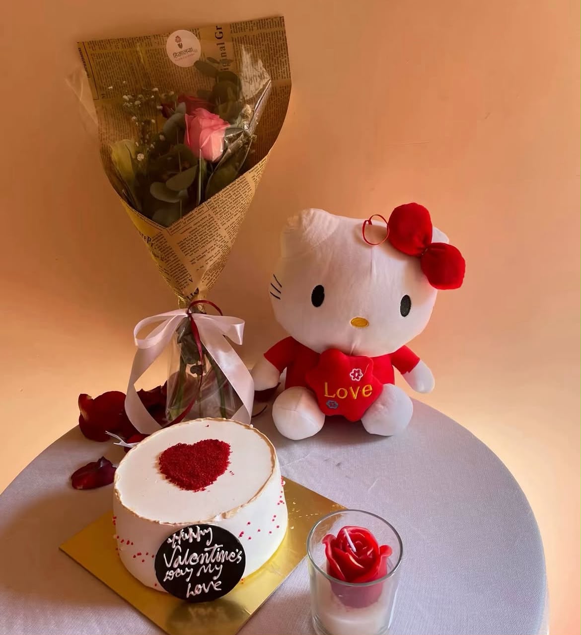Cake flavor, rose varieties, Hello Kitty doll design, and candle style may vary slightly depending on availability while maintaining the overall quality and value of the combo. The cake is freshly prepared and should be consumed within the recommended time. Please store the cake properly after delivery to maintain freshness and quality.