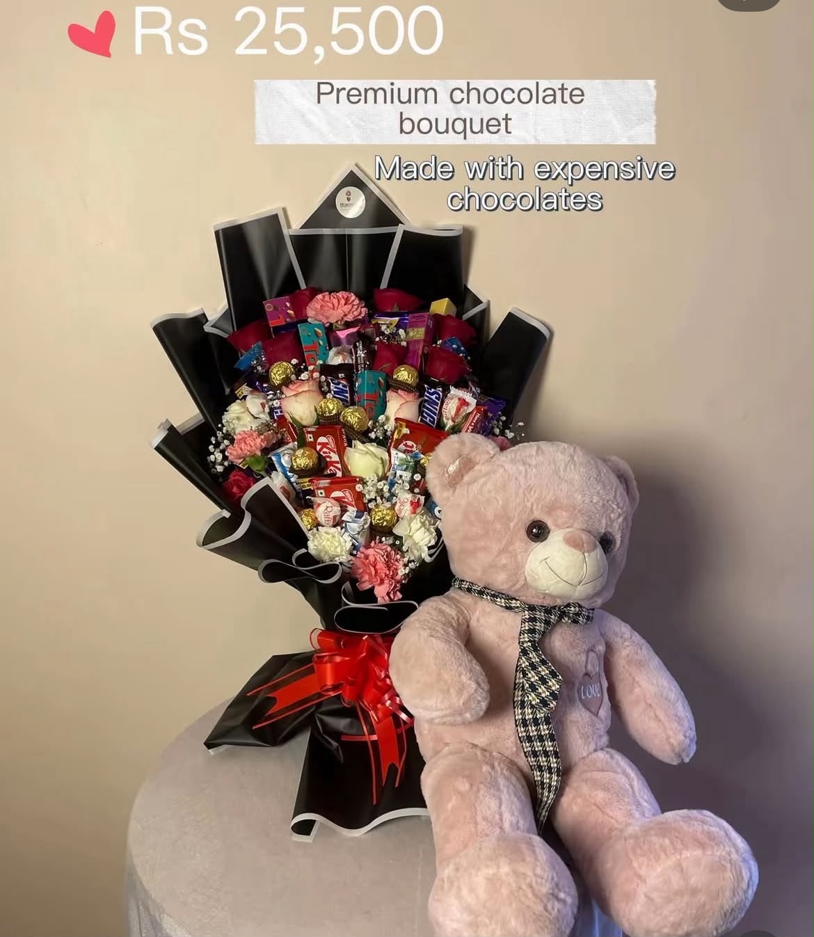 Teddy design, chocolate varieties, brands, and bouquet arrangement may vary slightly depending on availability while maintaining the overall quality, presentation, and value of the combo. Chocolate selection may be adjusted based on availability while ensuring a premium gifting experience. Please store chocolates away from direct sunlight and excessive heat.