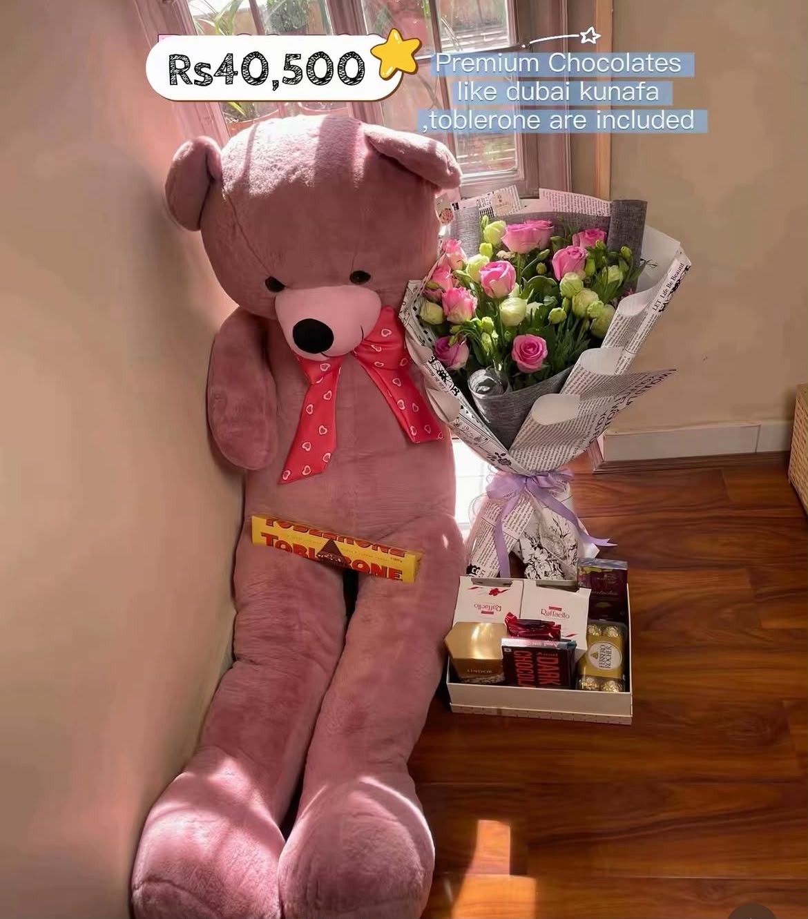 Teddy design, bouquet flower varieties, wrapping style, and premium chocolate box selection may vary slightly depending on availability while maintaining the overall quality, presentation, and value of the combo. As flowers are natural products, the size, bloom stage, and shades may vary slightly. Chocolates are packed carefully to maintain freshness; please store them away from direct sunlight and excessive heat.