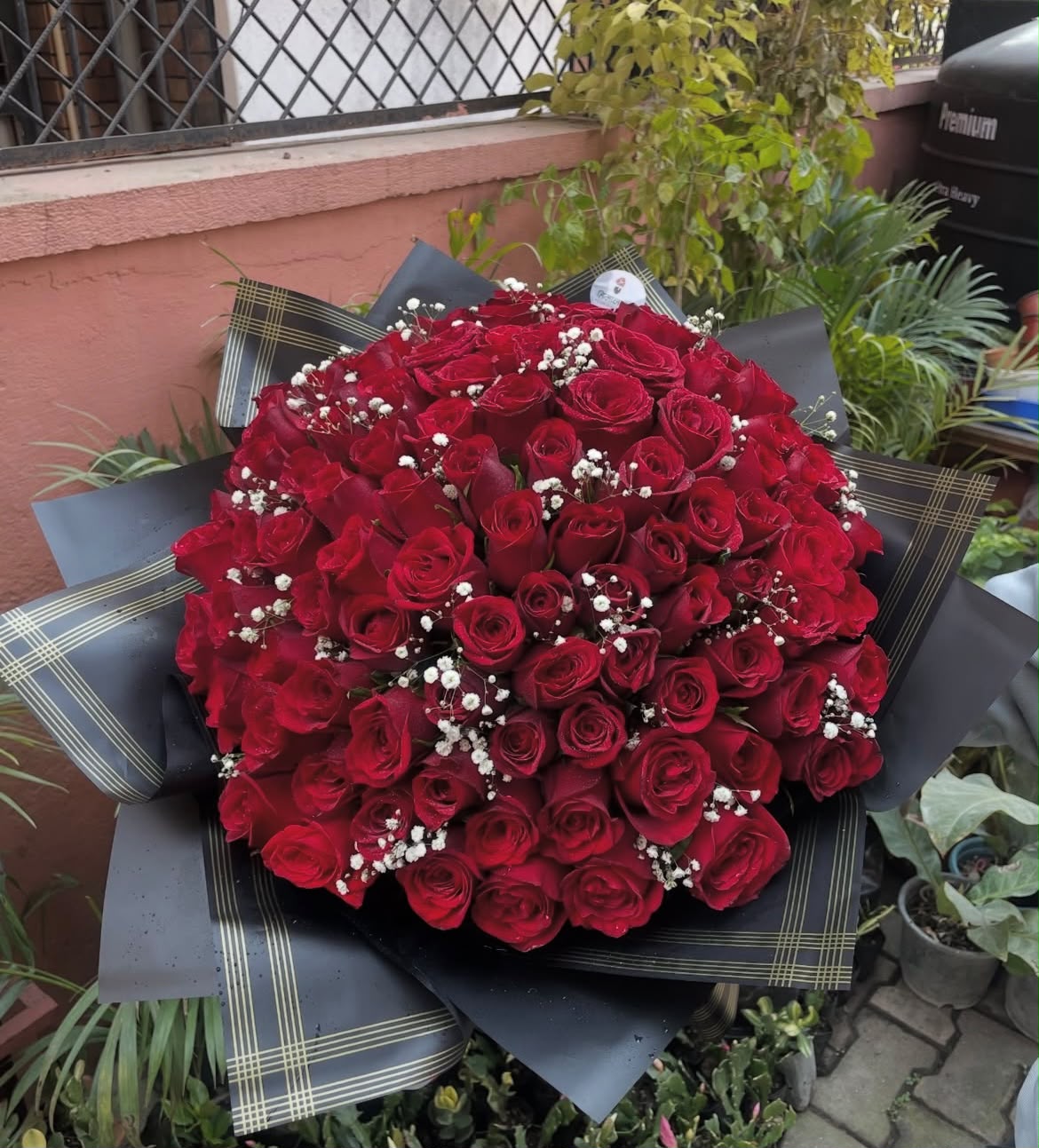 Rose shades, arrangement style, and wrapping details may vary slightly depending on seasonal availability while maintaining the overall premium look, freshness, and quality of the bouquet.